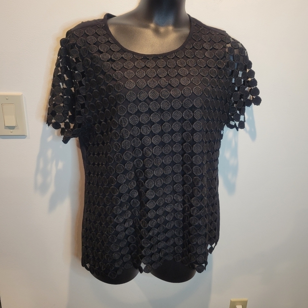 Charter club size xxl black top w/ lace dot overlay